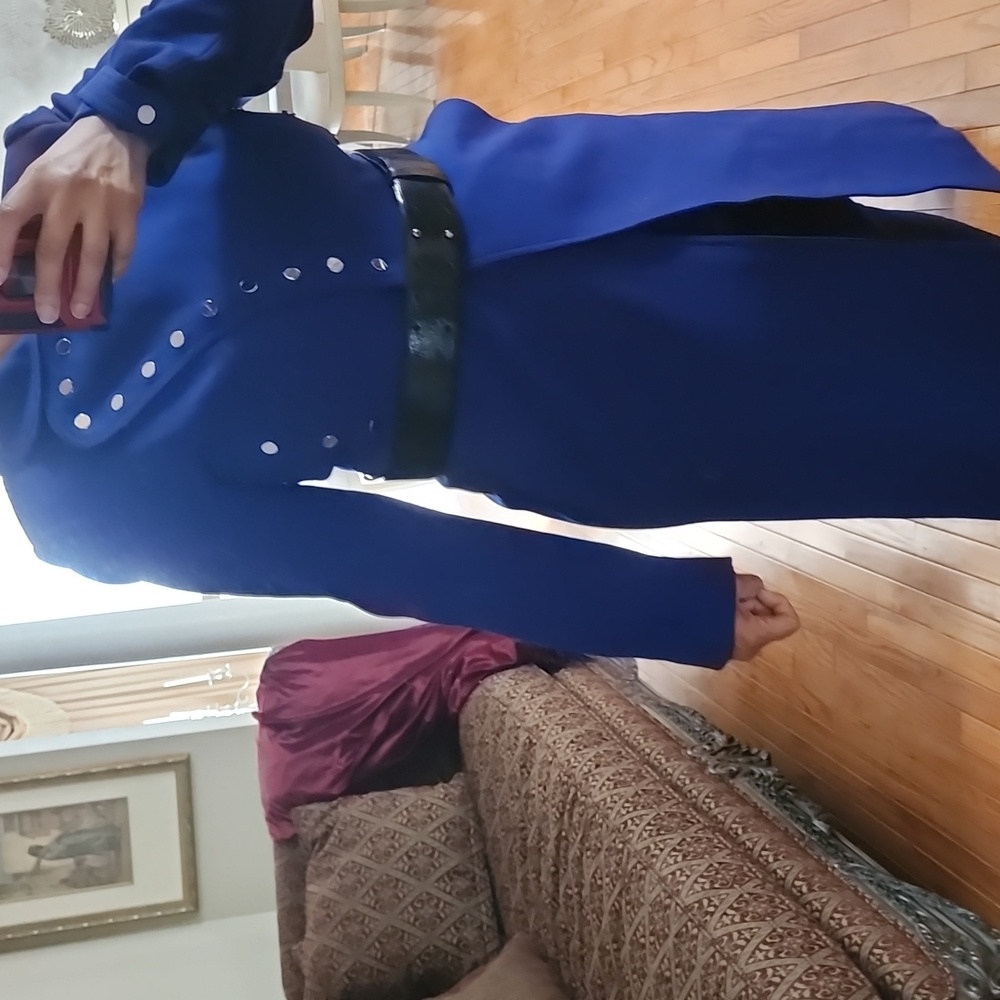 ELIE TAHARI EUC COBALT WOOL LINED DETAILED military inspo COAT SIZE 10